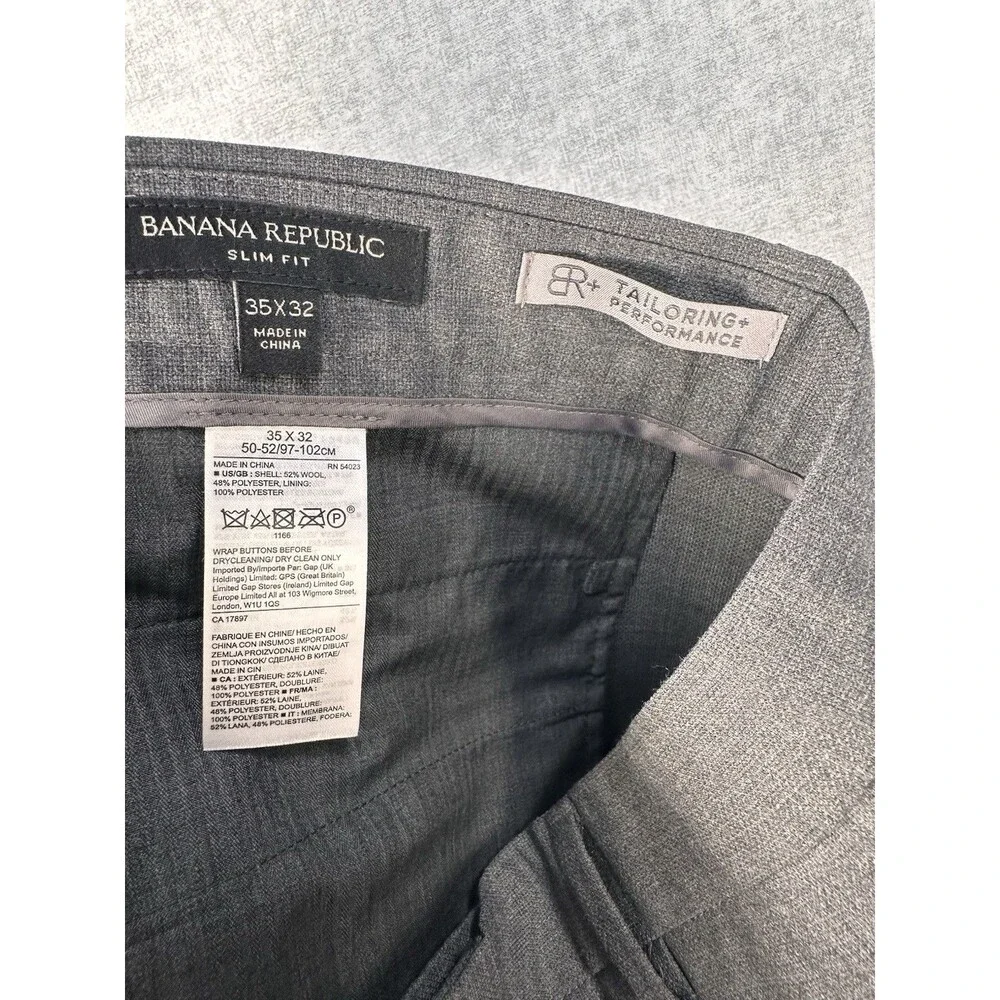 Banana Republic Performance Pant Slim Fit Grey Wool Blend  35” X 32” Trouser